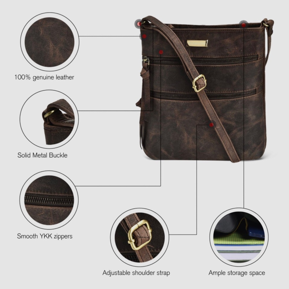 Estalon Brown Leather Crossbody Messenger Bag Purse - Picture 10 of 16